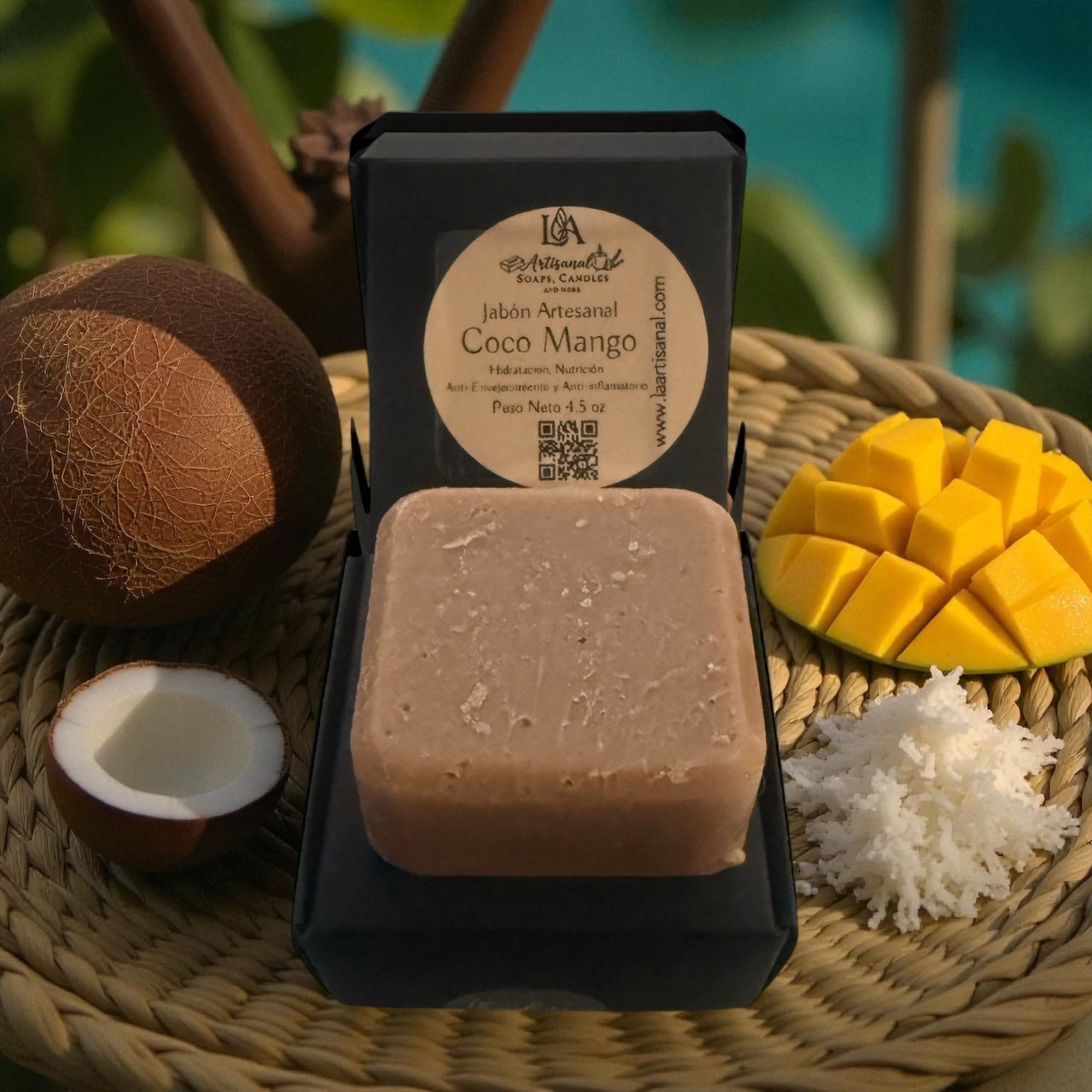 Mini Jabon de Coco Mango y Polvo Manjistha (Anti-Envejecimiento, Anti-Inflamatorio, Hidratación y Nutrición)